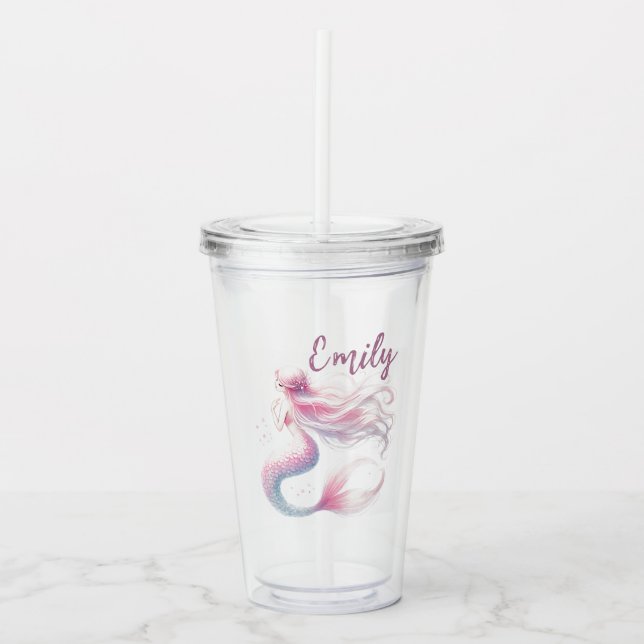 Personalized Pastel Pink Mermaid Tumbler (Front)