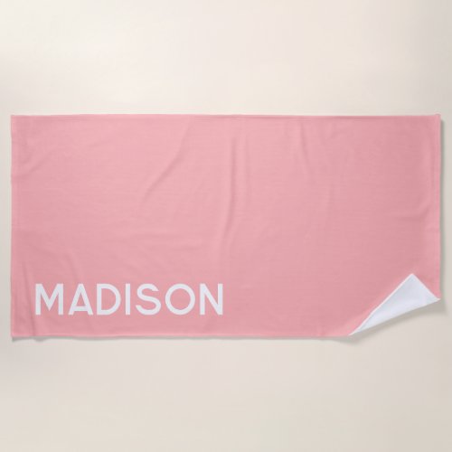 Personalized Pastel Pink Modern Minimalist Beach Towel