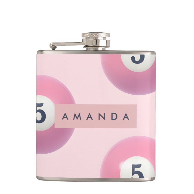 Personalized Pastel Pink Number 5 Billiard Ball Flask (Front)