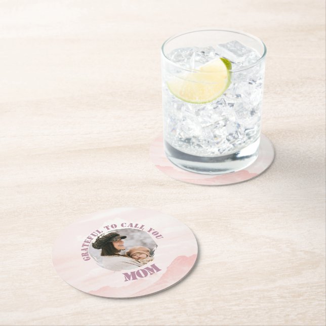 Personalized Pastel Pink Paper Coaster for Mom (Insitu)