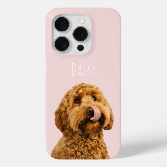Personalized Pastel Pink Phone Case with Dog Photo (Back)