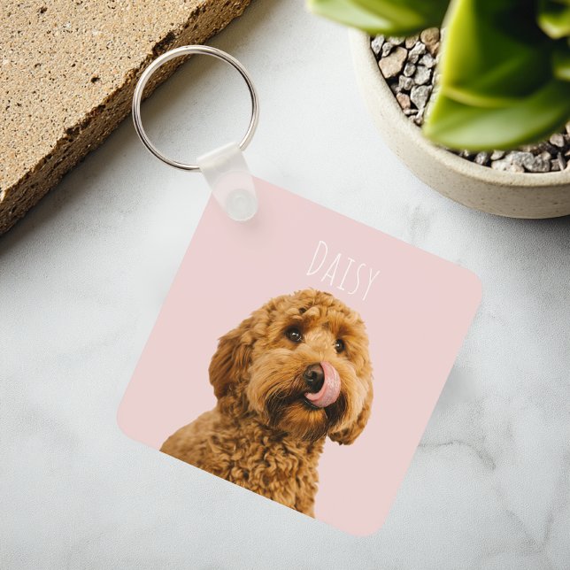 Personalized Pastel Pink Phone Case with Dog Photo Keychain (Creator Uploaded)