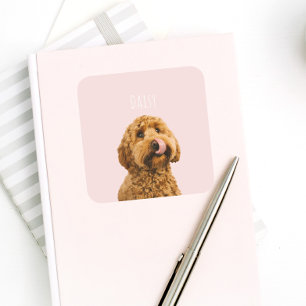 Personalized Pastel Pink Phone Case with Dog Photo Square Sticker