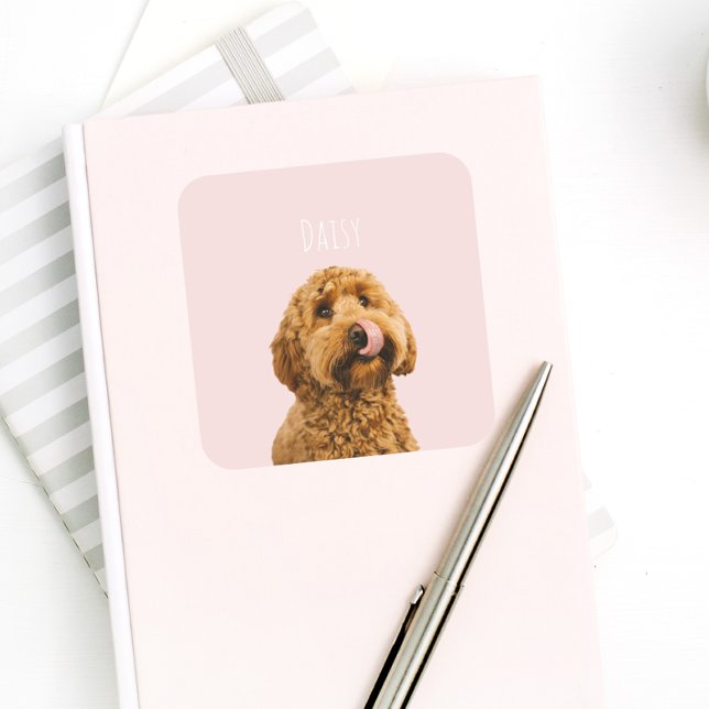 Personalized Pastel Pink Phone Case with Dog Photo Square Sticker (Creator Uploaded)