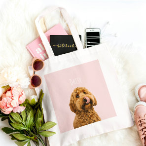 Personalized Pastel Pink Phone Case with Dog Photo Tote Bag