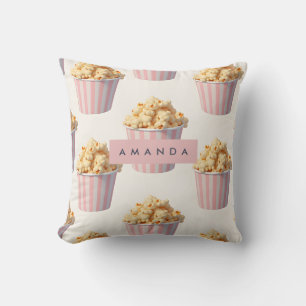 Personalized Pastel Pink Popcorn Bucket Throw Pillow