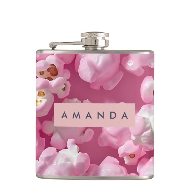 Personalized Pastel Pink Popcorn  Flask (Front)