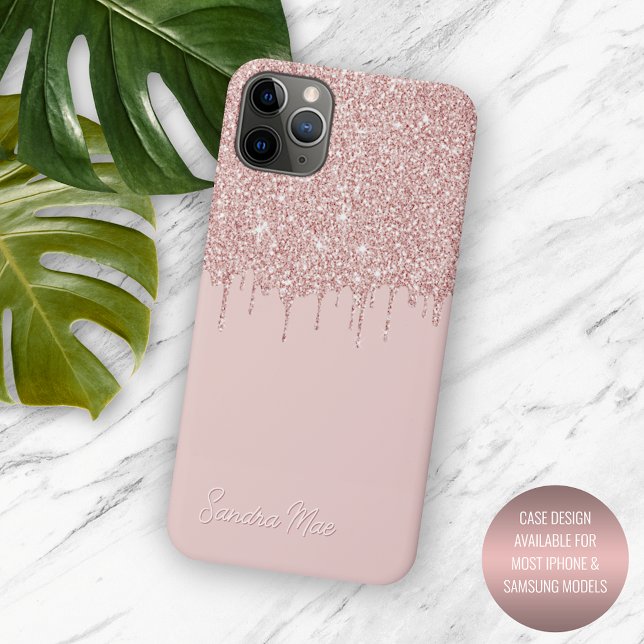 Personalized Pastel Pink Rose Gold Glitter Art Case-Mate iPhone Case (Creator Uploaded)
