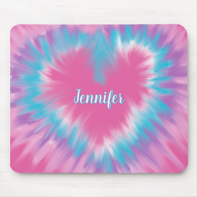 Personalized Pastel Pink tie-dye heart  Mouse Pad (Front)