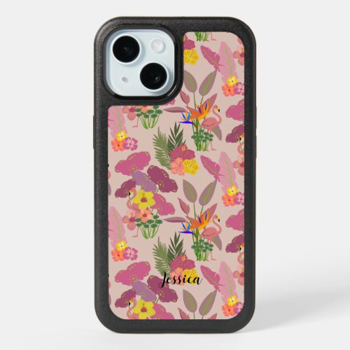 PersonalizedPastel Pink Tropical themeFlamingo iPhone 15 Case