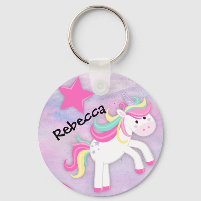 Personalized Pastel Pink Unicorn Keychain (Front)