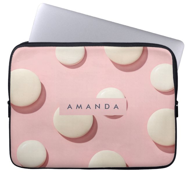 Personalized Pastel Pink with Cream Dot Laptop Sleeve (Front)