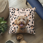 Personalized Pastel Pink with Dog Photo And Name Throw Pillow<br><div class="desc">Enhance your home decor with this personalized pastel pink throw pillow featuring a custom dog photo. This trendy leopard print design adds a stylish touch to any room, making it perfect for pet lovers who want to showcase their furry friends in a unique and fashionable way. Made from high-quality materials,...</div>