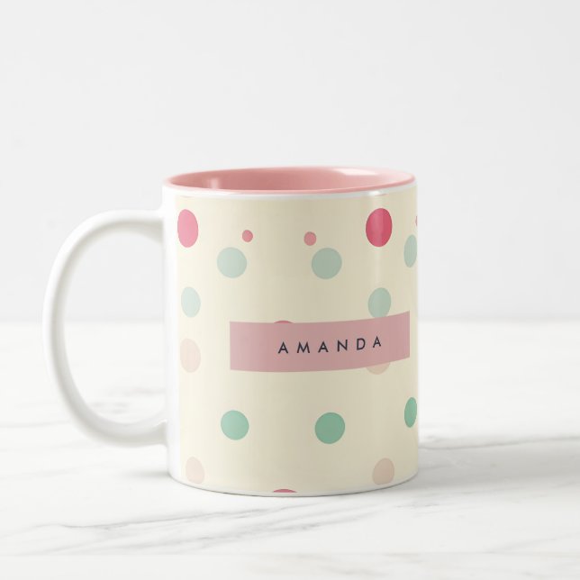 Personalized Pastel Polka Dot Style  Two-Tone Coffee Mug (Left)