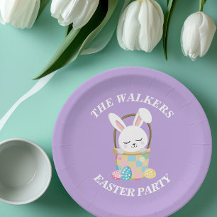 Personalized Pastel Purple Happy Easter Bunny Paper Plates