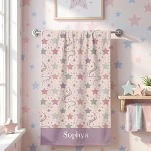 Personalized Pastel Purple Star Kids Beach Towel