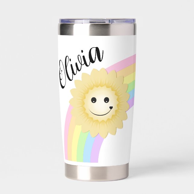 Personalized Pastel Rainbow and Floral Smiles Insulated Tumbler (Front)