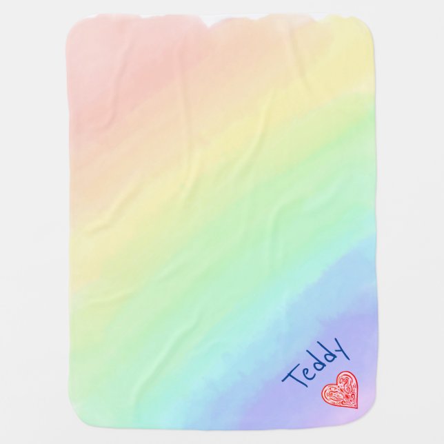 Personalized pastel rainbow baby blanket (Front)