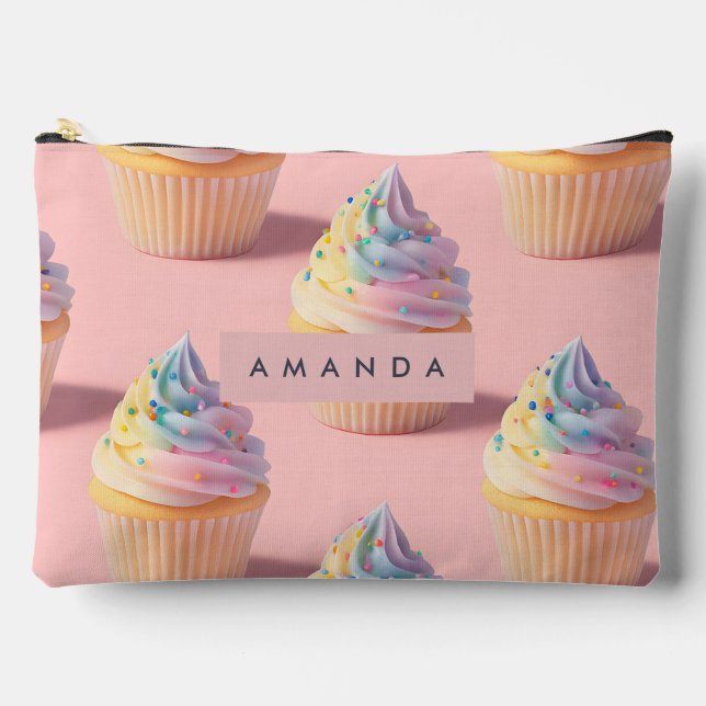 Personalized Pastel Rainbow Cupcake Pattern Accessory Pouch (Front)