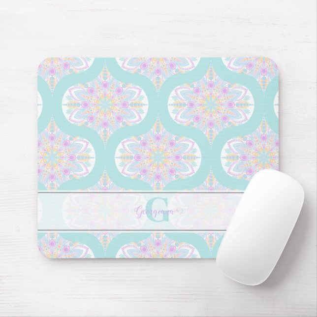 Personalized Pastel Rainbow Floral Mandala Mid Mod Mouse Pad (With Mouse)