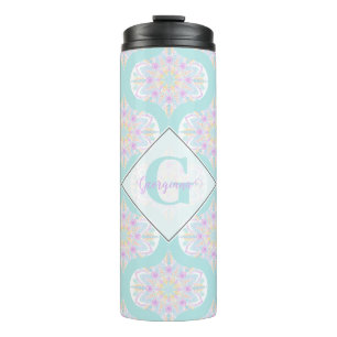 Personalized Pastel Rainbow Floral Mandala Mid Mod Thermal Tumbler