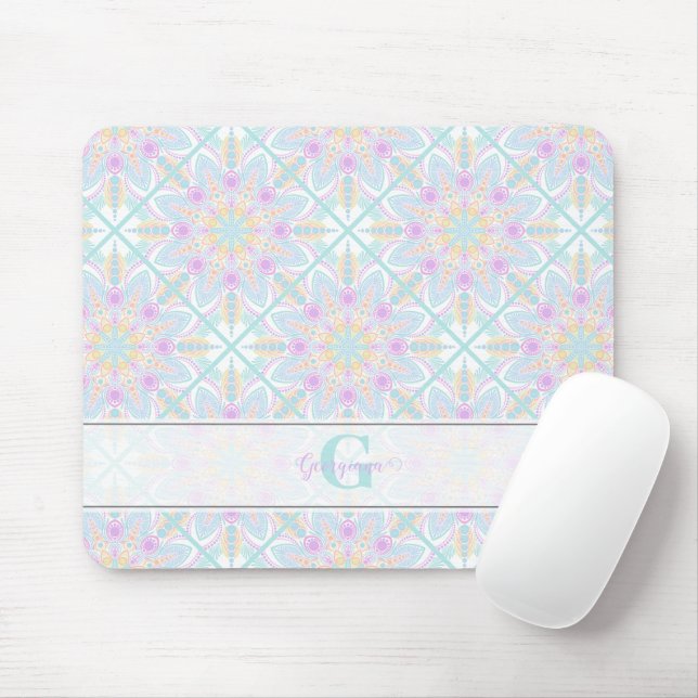 Personalized Pastel Rainbow Floral Mandala Tiled Mouse Pad (With Mouse)