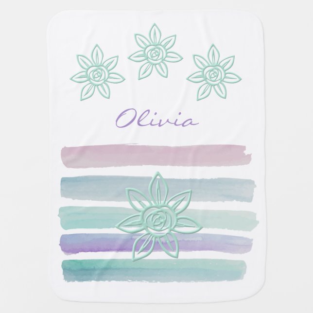 Personalized Pastel Rainbow/Flower Baby Blanket (Front)