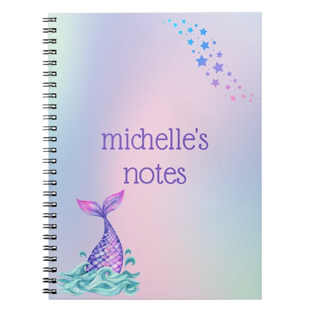 Personalized Pastel Rainbow Mermaid Notebook (Front)
