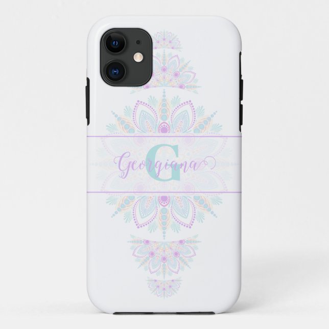 Personalized Pastel Rainbow Ornamental Dot Mandala Case-Mate iPhone Case (Back)
