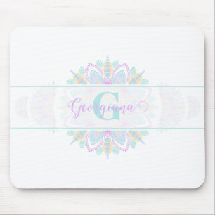 Personalized Pastel Rainbow Ornamental Dot Mandala Mouse Pad