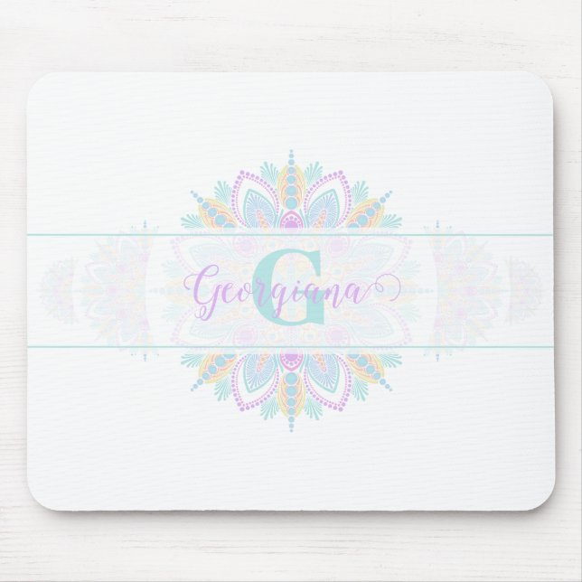 Personalized Pastel Rainbow Ornamental Dot Mandala Mouse Pad (Front)