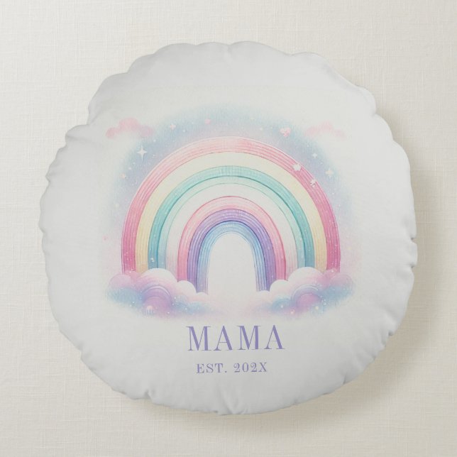 Personalized Pastel Rainbow Round Pillow (Front)