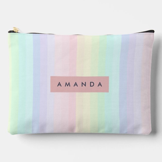 Personalized Pastel Rainbow Stripe Accessory Pouch (Front)