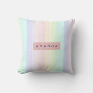 Personalized Pastel Rainbow Stripe Throw Pillow