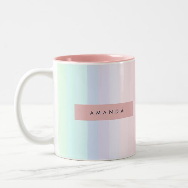 Personalized Pastel Rainbow Stripe Two-Tone Coffee Mug (Left)