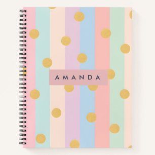 Personalized Pastel Rainbow Stripes with Dots Notebook