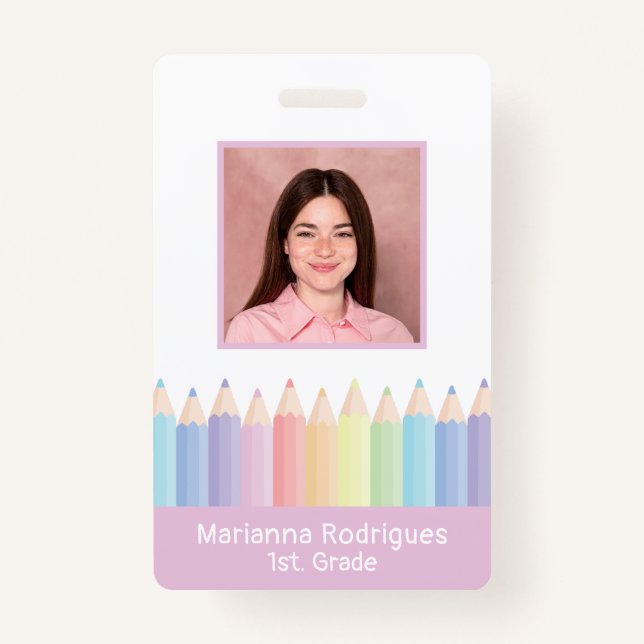 Personalized Pastel Rainbow Teacher Photo ID Badge (Front)