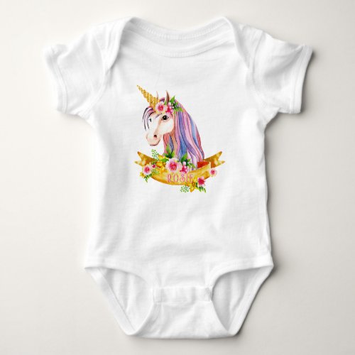 Personalized Pastel Rainbow Unicorn Baby Bodysuit