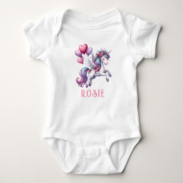 Personalized Pastel Rainbow Unicorn Baby Bodysuit (Front)