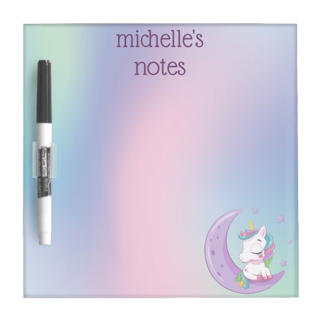 Personalized Pastel Rainbow Unicorn  Dry Erase Board (Front)