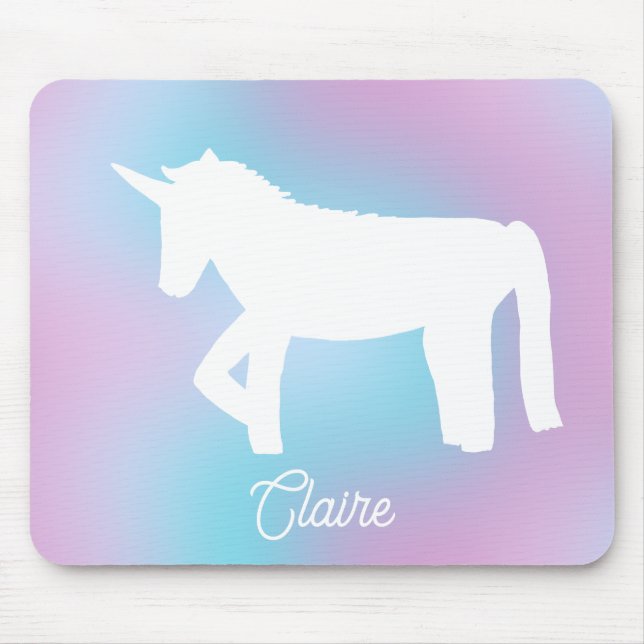 Personalized Pastel Rainbow Unicorn Mouse Pad (Front)