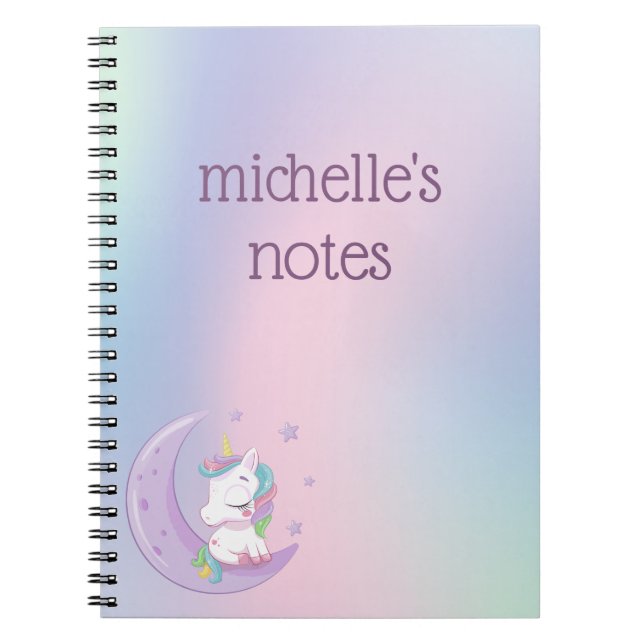Personalized Pastel Rainbow Unicorn  Notebook (Front)
