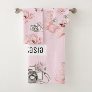 Personalized Pastel Rose Bath Towel Set