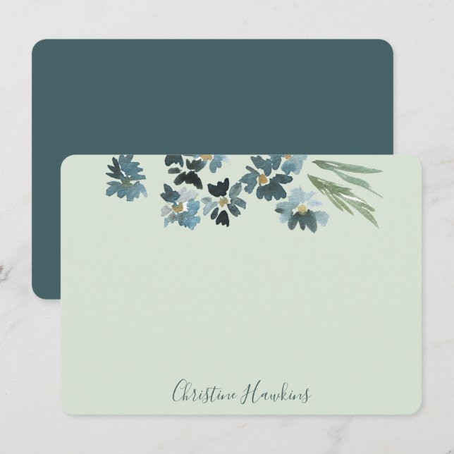 Personalized Pastel Sage Green Blue Watercolor Note Card (Front/Back)