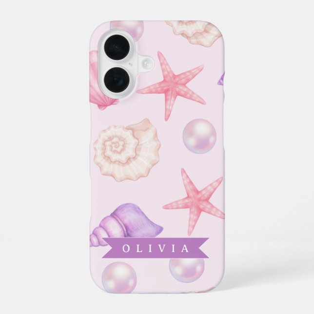 Personalized Pastel Seashell Coastal Custom Name iPhone Case (Back)