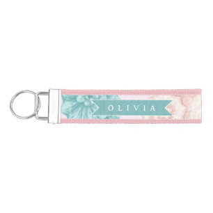 Personalized Pastel Seashell Coastal Custom Name Wrist Keychain