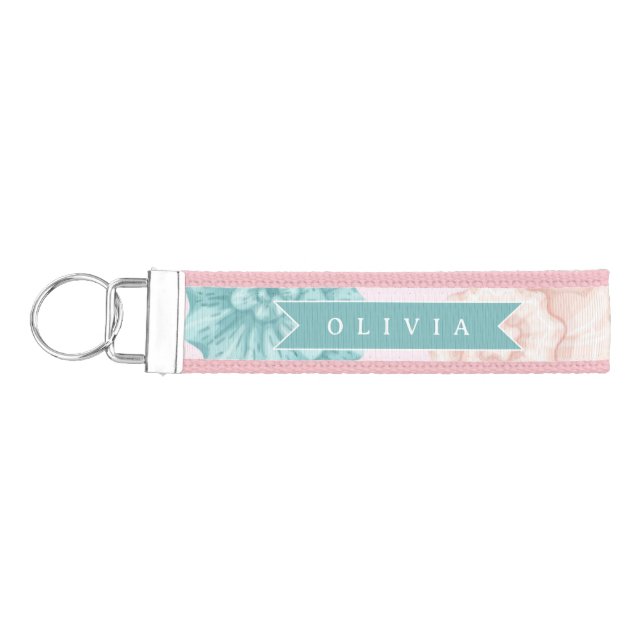 Personalized Pastel Seashell Coastal Custom Name Wrist Keychain (Keys on Left)