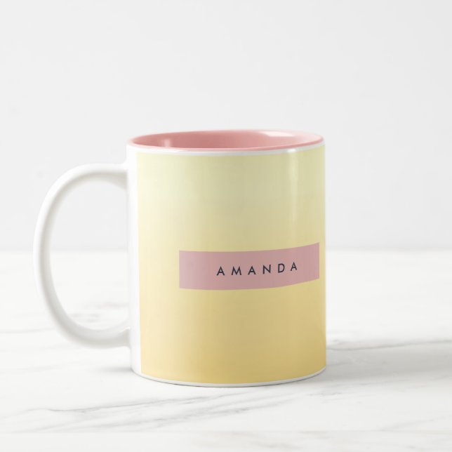 Personalized Pastel Soft Yellow Ombre  Two-Tone Coffee Mug (Left)