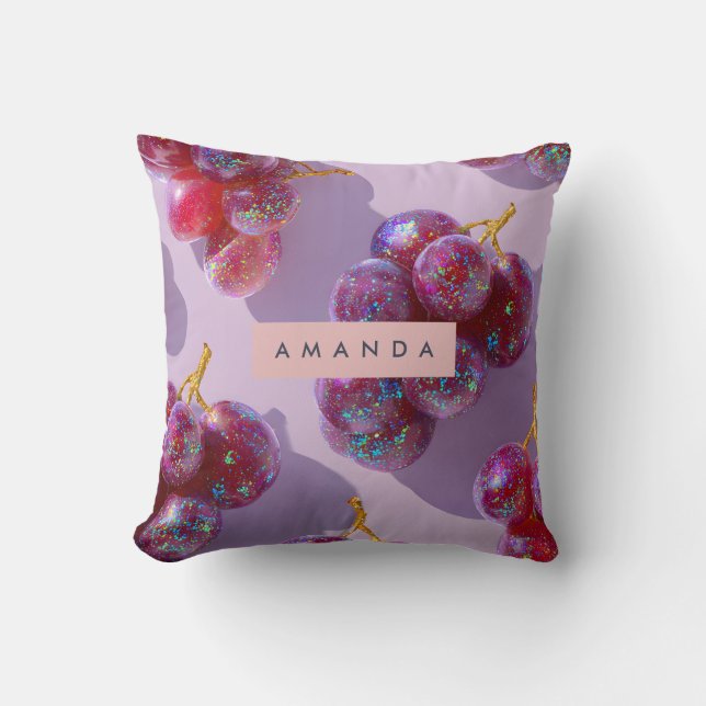 Personalized Pastel Sparkle Grapes Design Throw Pillow (Front)