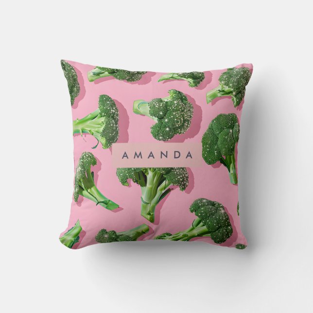 Personalized Pastel Sparkle Green Broccoli  Throw Pillow (Front)